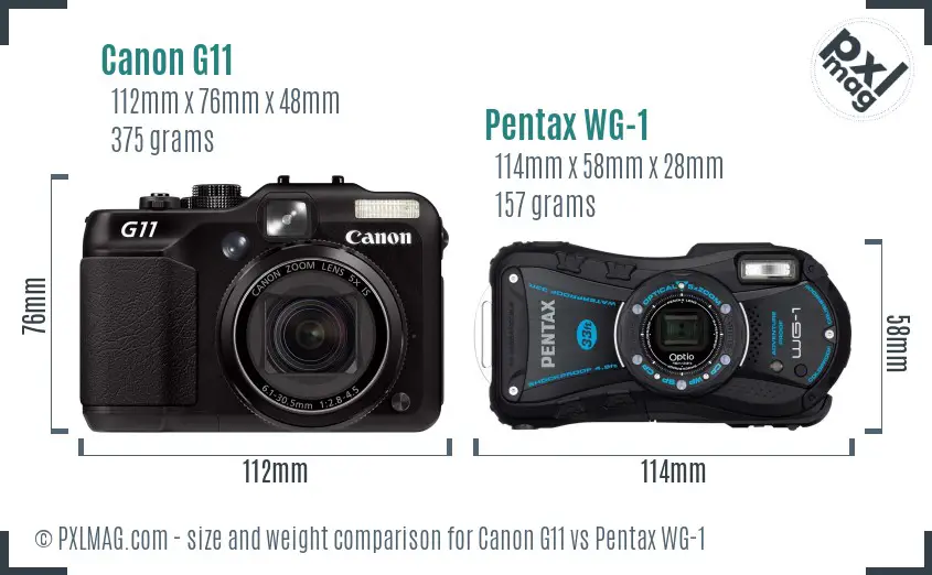 Canon G11 vs Pentax WG-1 size comparison