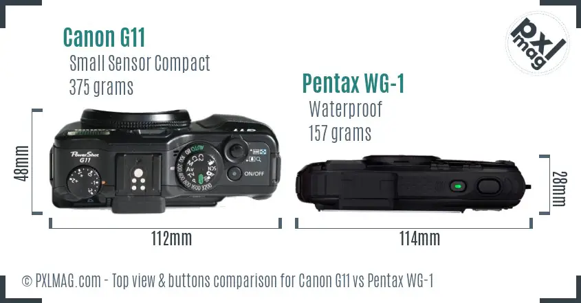 Canon G11 vs Pentax WG-1 top view buttons comparison
