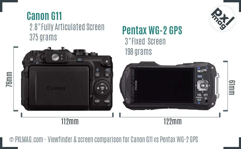 Canon G11 vs Pentax WG-2 GPS Screen and Viewfinder comparison