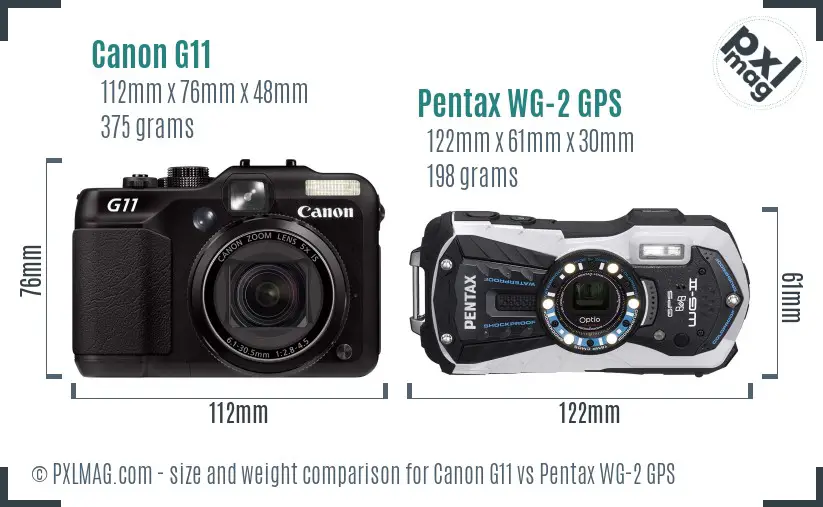 Canon G11 vs Pentax WG-2 GPS size comparison Canon G11 vs Pentax WG-2 GPS size comparison