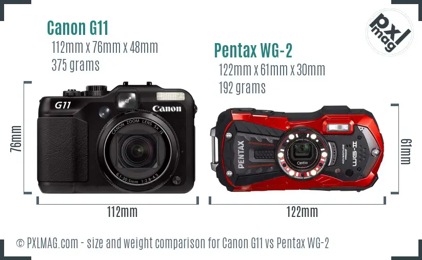 Canon G11 vs Pentax WG-2 size comparison Canon G11 vs Pentax WG-2 size comparison