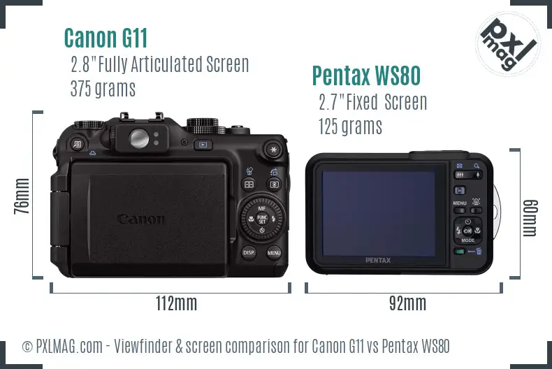 Canon G11 vs Pentax WS80 Screen and Viewfinder comparison
