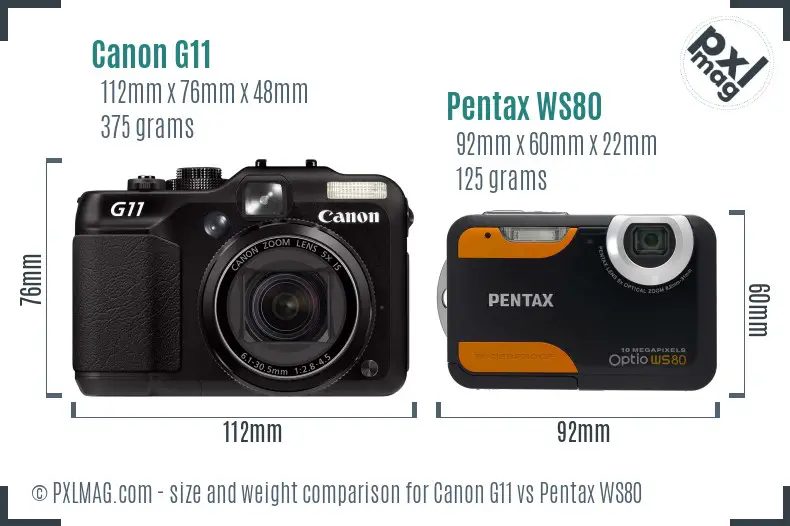 Canon G11 vs Pentax WS80 size comparison