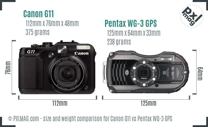 Canon G11 vs Pentax WG-3 GPS size comparison Canon G11 vs Pentax WG-3 GPS size comparison