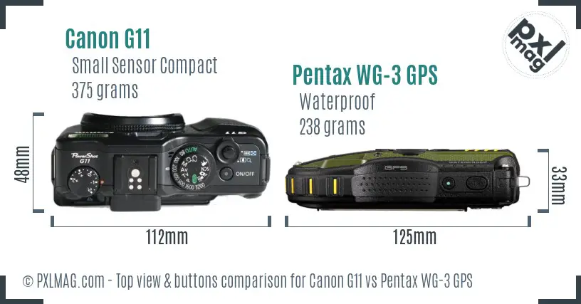 Canon G11 vs Pentax WG-3 GPS top view buttons comparison Canon G11 vs Pentax WG-3 GPS top view buttons comparison