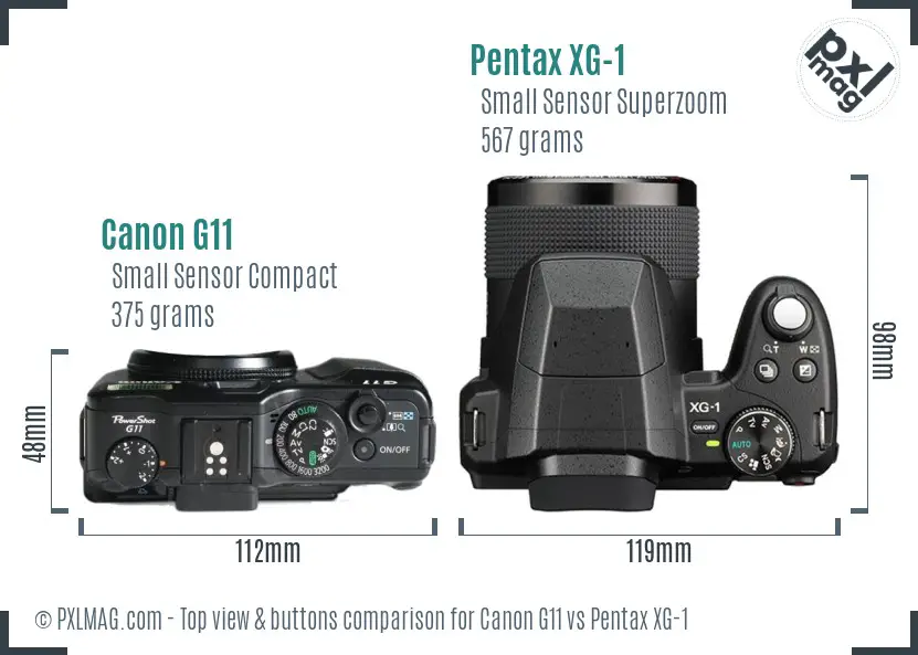 Canon G11 vs Pentax XG-1 top view buttons comparison Canon G11 vs Pentax XG-1 top view buttons comparison