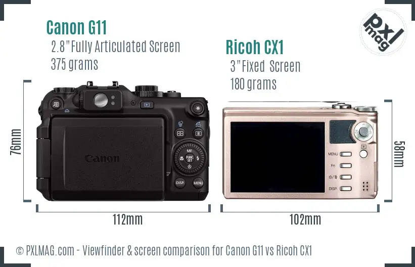 Canon G11 vs Ricoh CX1 Screen and Viewfinder comparison