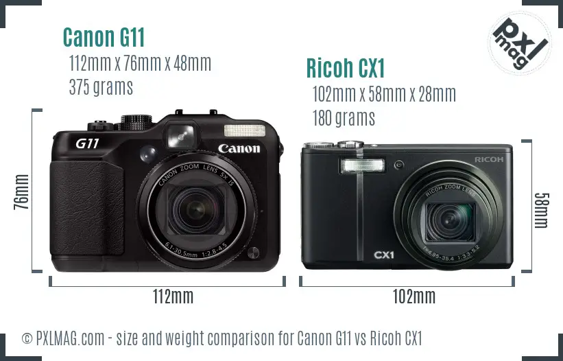 Canon G11 vs Ricoh CX1 size comparison