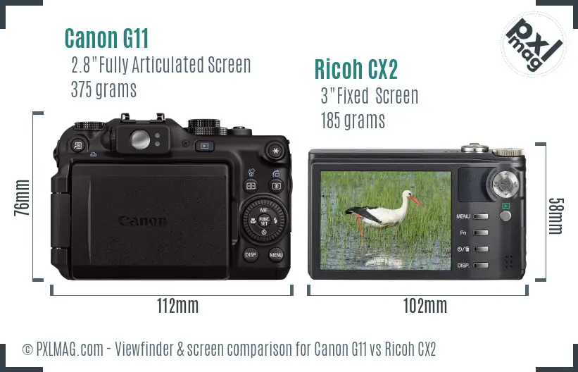 Canon G11 vs Ricoh CX2 Screen and Viewfinder comparison Canon G11 vs Ricoh CX2 Screen and Viewfinder comparison