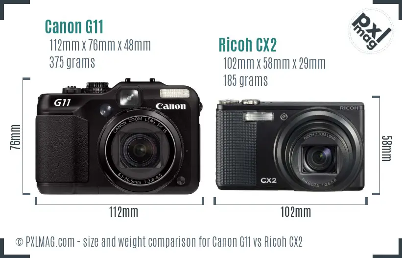 Canon G11 vs Ricoh CX2 size comparison Canon G11 vs Ricoh CX2 size comparison