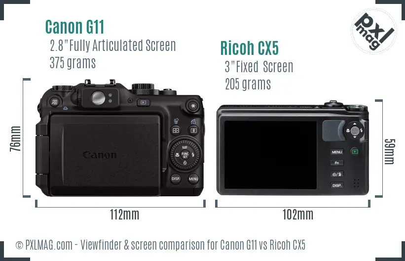 Canon G11 vs Ricoh CX5 Screen and Viewfinder comparison Canon G11 vs Ricoh CX5 Screen and Viewfinder comparison