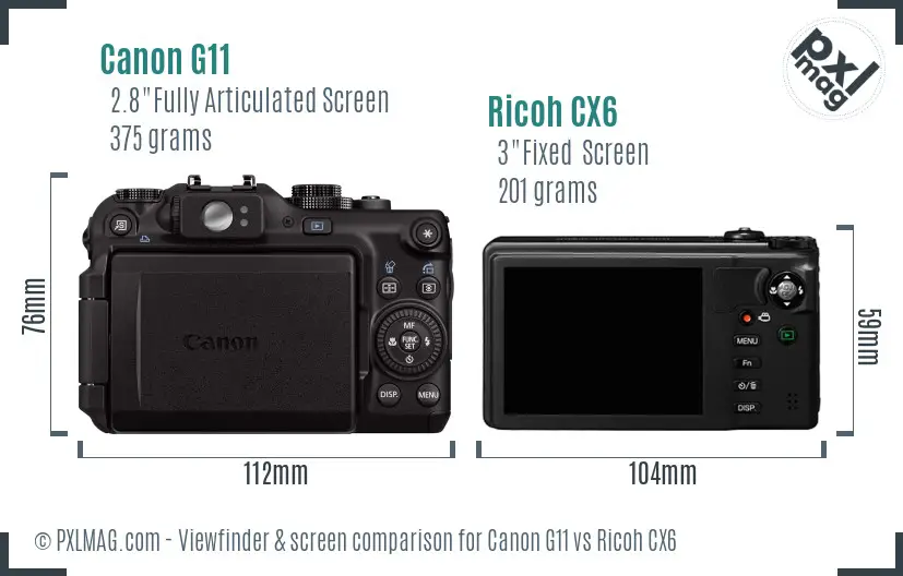 Canon G11 vs Ricoh CX6 Screen and Viewfinder comparison