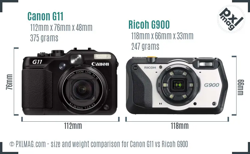 Canon G11 vs Ricoh G900 size comparison