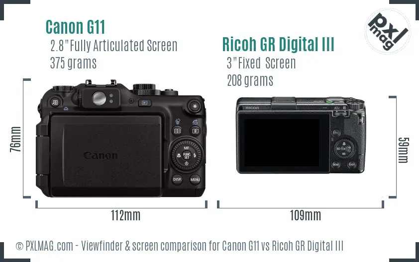 Canon G11 vs Ricoh GR Digital III Screen and Viewfinder comparison