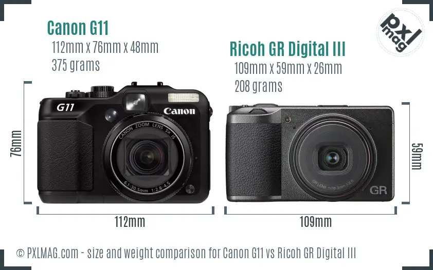 Canon G11 vs Ricoh GR Digital III size comparison