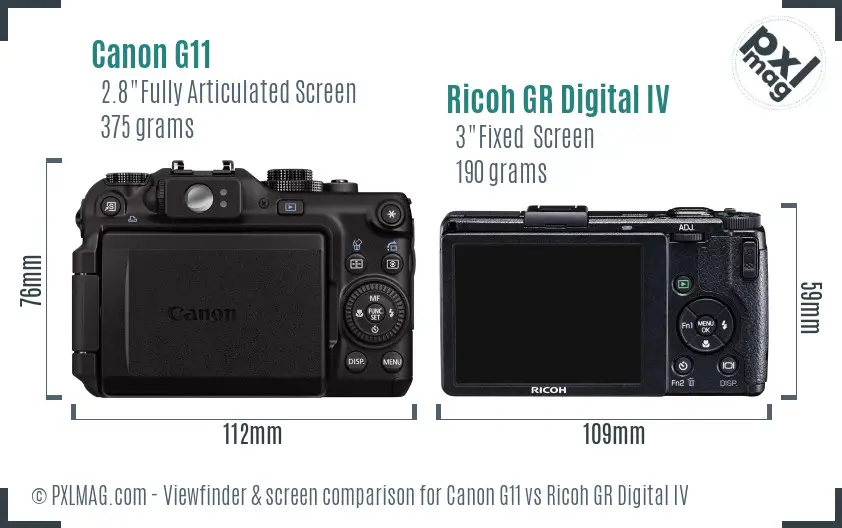 Canon G11 vs Ricoh GR Digital IV Screen and Viewfinder comparison