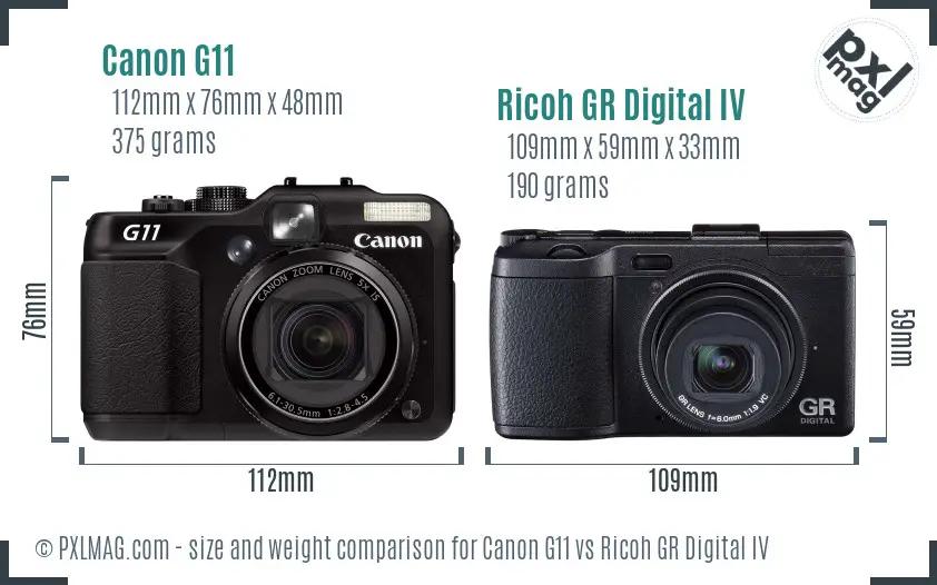 Canon G11 vs Ricoh GR Digital IV size comparison