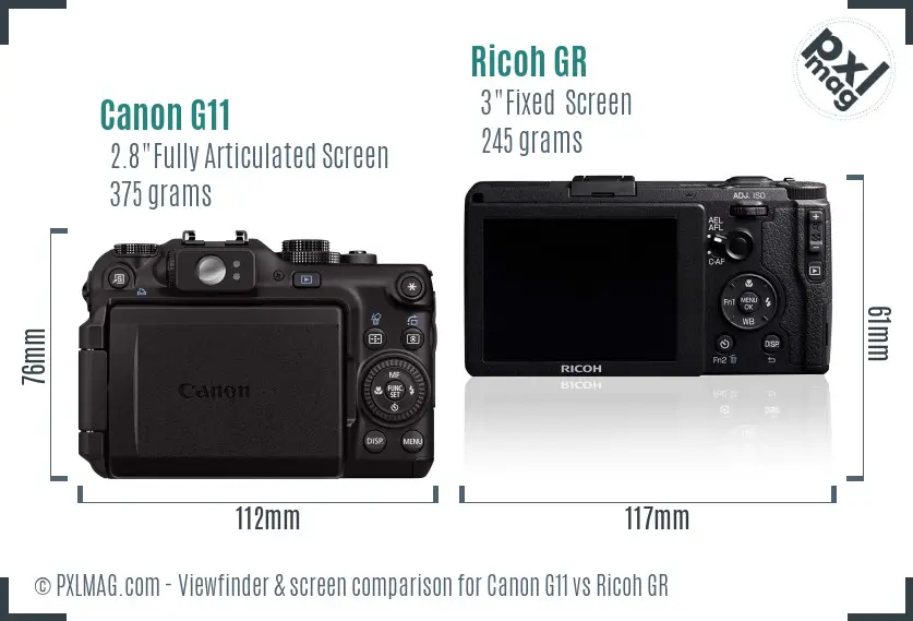 Canon G11 vs Ricoh GR Screen and Viewfinder comparison