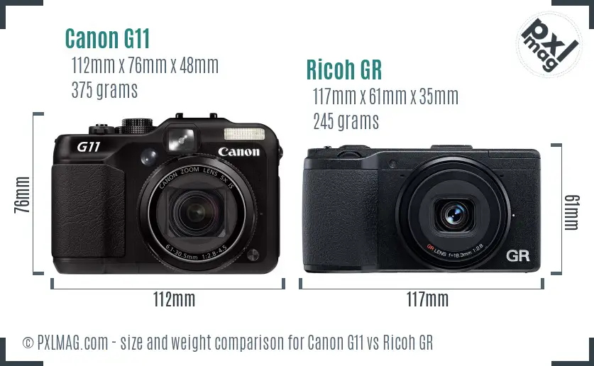 Canon G11 vs Ricoh GR size comparison