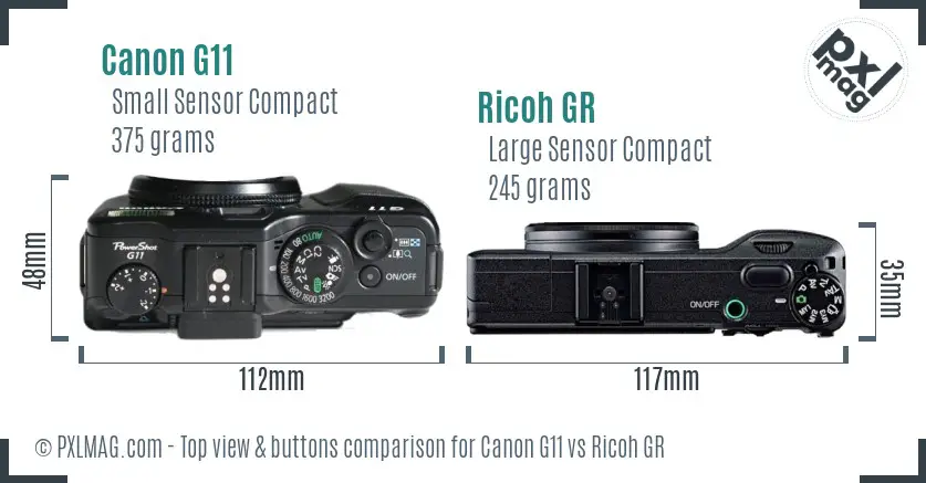 Canon G11 vs Ricoh GR top view buttons comparison