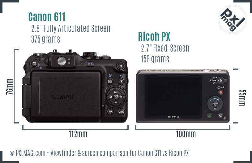 Canon G11 vs Ricoh PX Screen and Viewfinder comparison