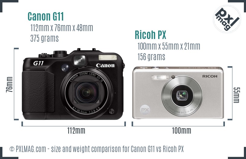 Canon G11 vs Ricoh PX size comparison
