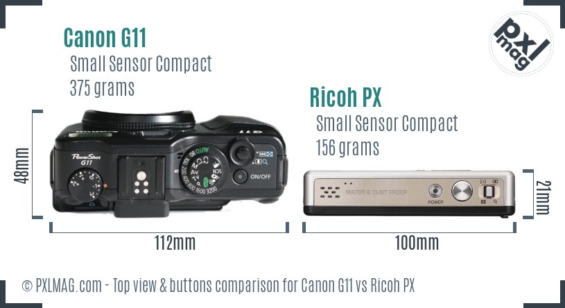 Canon G11 vs Ricoh PX top view buttons comparison