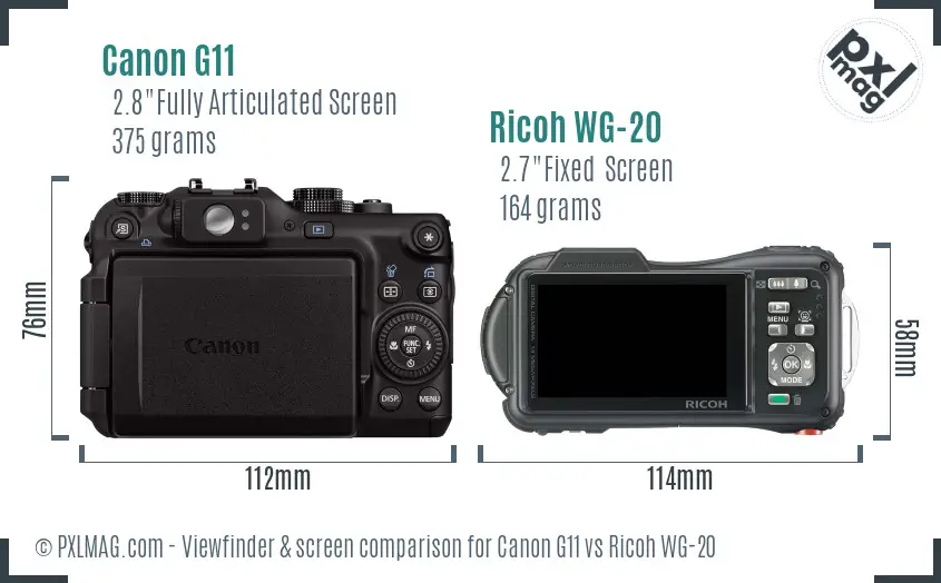 Canon G11 vs Ricoh WG-20 Screen and Viewfinder comparison