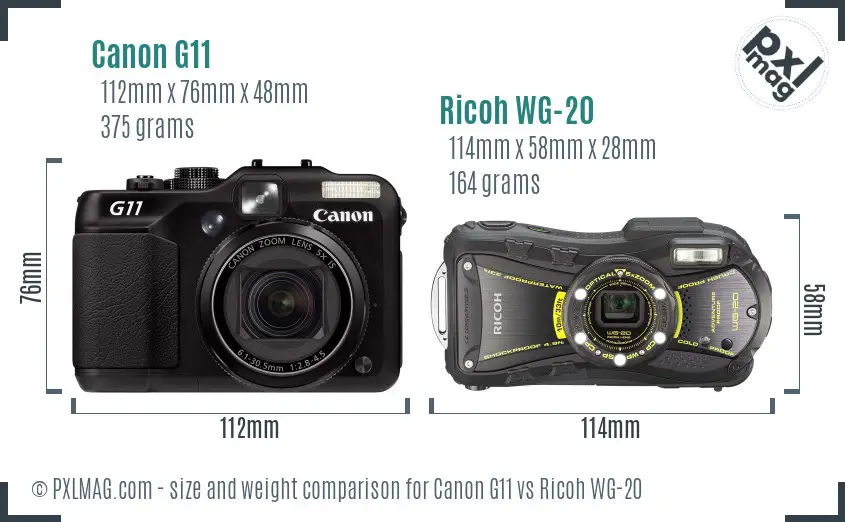 Canon G11 vs Ricoh WG-20 size comparison