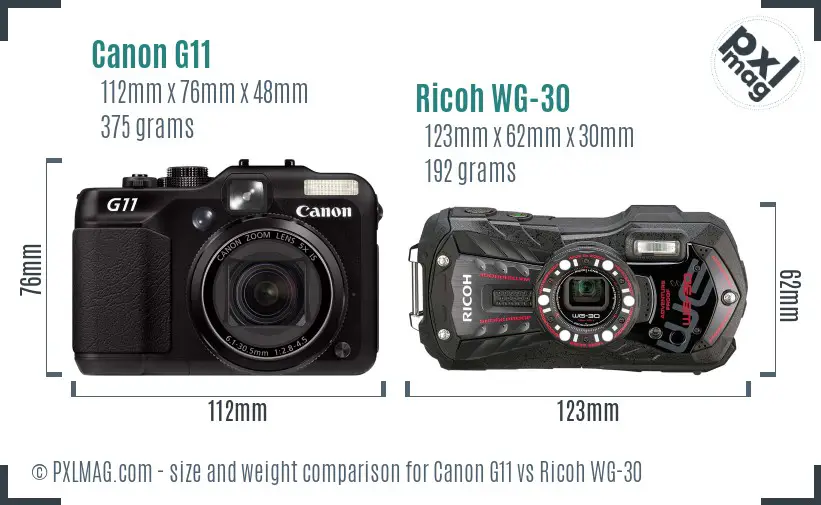 Canon G11 vs Ricoh WG-30 size comparison Canon G11 vs Ricoh WG-30 size comparison
