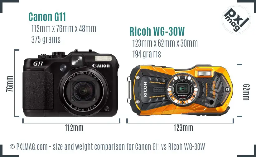 Canon G11 vs Ricoh WG-30W size comparison Canon G11 vs Ricoh WG-30W size comparison
