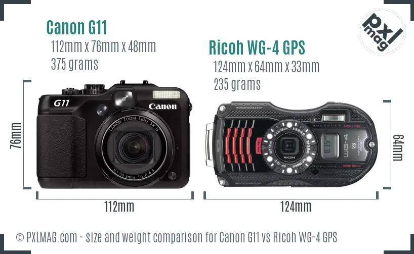 Canon G11 vs Ricoh WG-4 GPS size comparison Canon G11 vs Ricoh WG-4 GPS size comparison