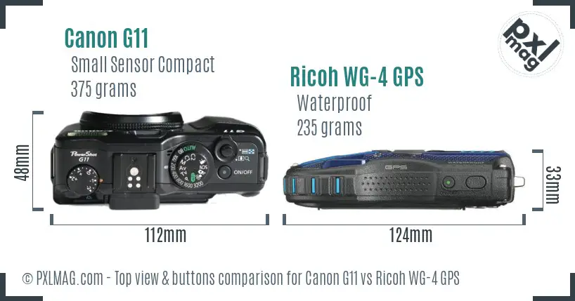 Canon G11 vs Ricoh WG-4 GPS top view buttons comparison Canon G11 vs Ricoh WG-4 GPS top view buttons comparison