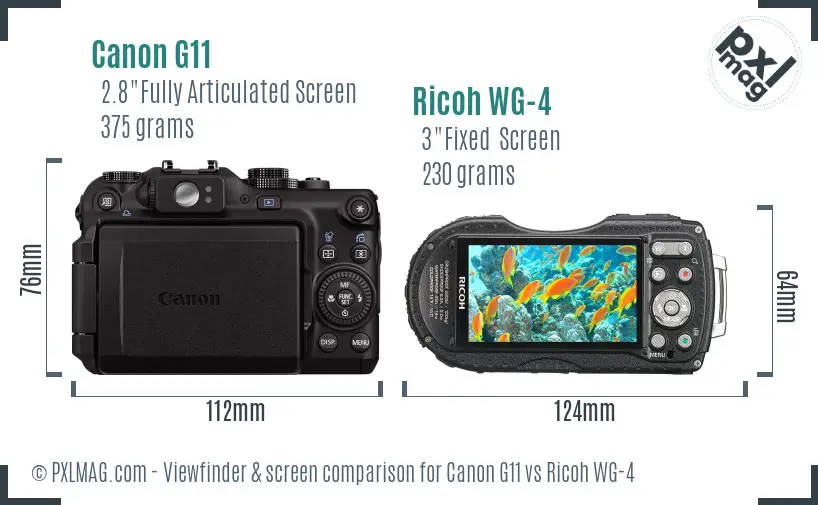 Canon G11 vs Ricoh WG-4 Screen and Viewfinder comparison