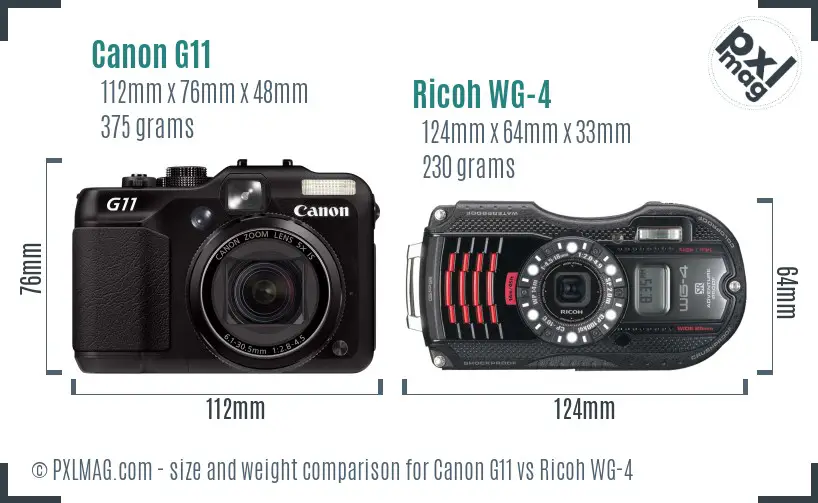 Canon G11 vs Ricoh WG-4 size comparison