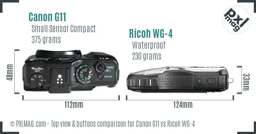 Canon G11 vs Ricoh WG-4 top view buttons comparison
