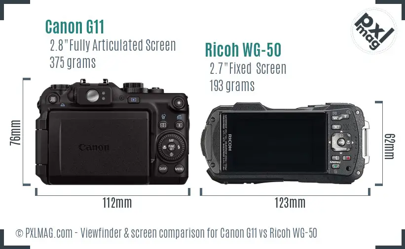 Canon G11 vs Ricoh WG-50 Screen and Viewfinder comparison