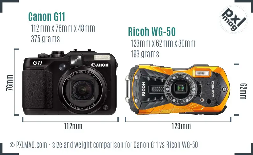 Canon G11 vs Ricoh WG-50 size comparison