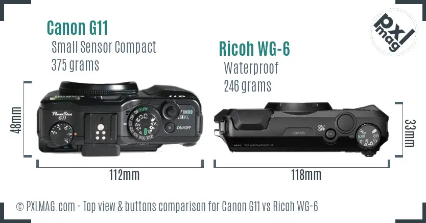 Canon G11 vs Ricoh WG-6 top view buttons comparison