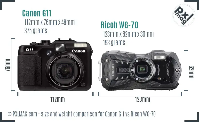 Canon G11 vs Ricoh WG-70 size comparison Canon G11 vs Ricoh WG-70 size comparison