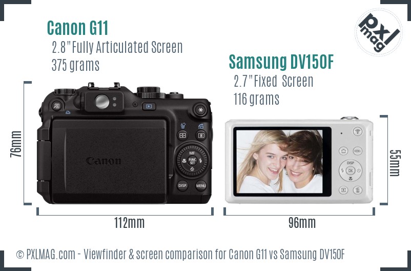 Canon G11 vs Samsung DV150F Screen and Viewfinder comparison