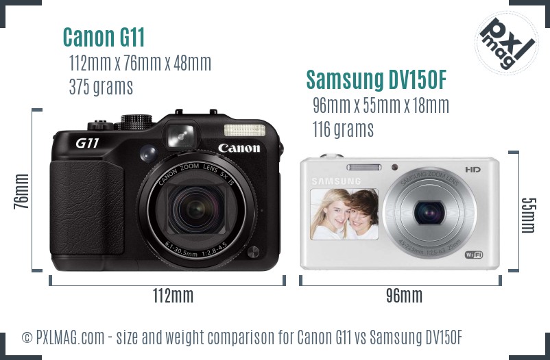 Canon G11 vs Samsung DV150F size comparison Canon G11 vs Samsung DV150F size comparison