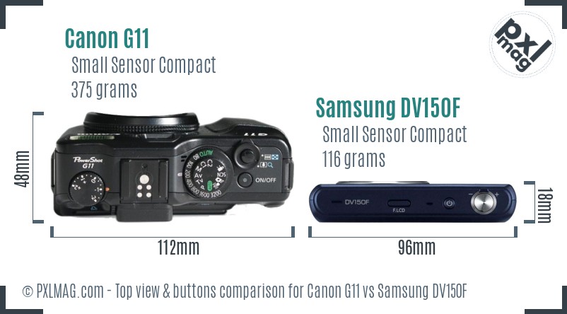 Canon G11 vs Samsung DV150F top view buttons comparison