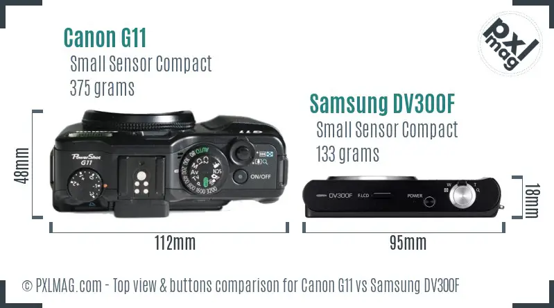 Canon G11 vs Samsung DV300F top view buttons comparison