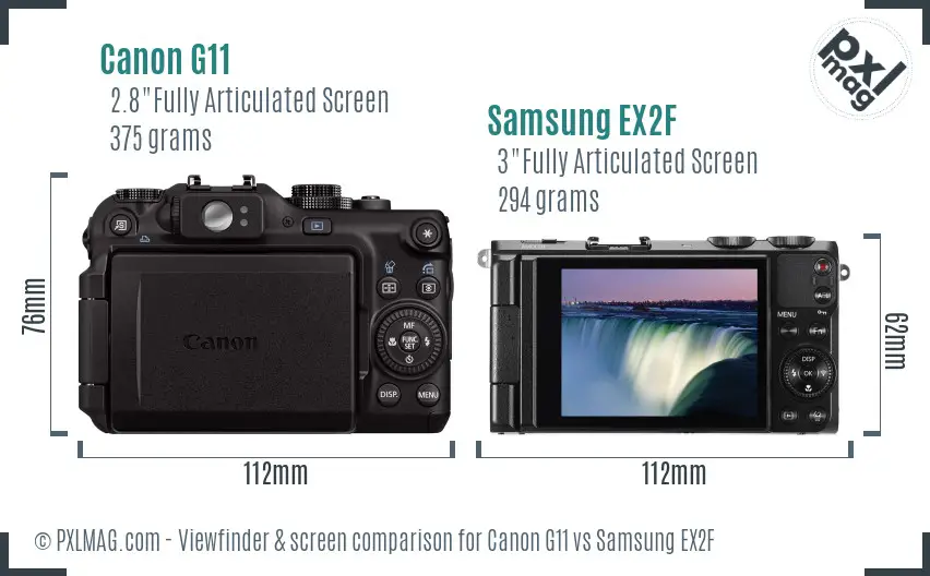 Canon G11 vs Samsung EX2F Screen and Viewfinder comparison