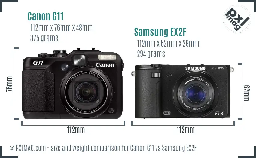 Canon G11 vs Samsung EX2F size comparison