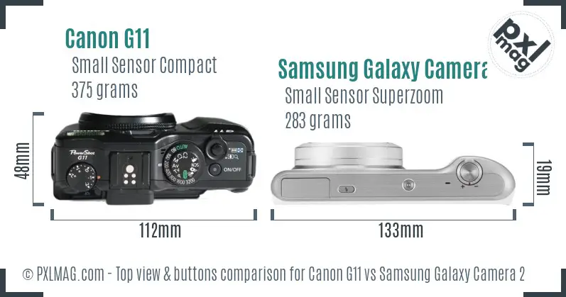 Canon G11 vs Samsung Galaxy Camera 2 top view buttons comparison