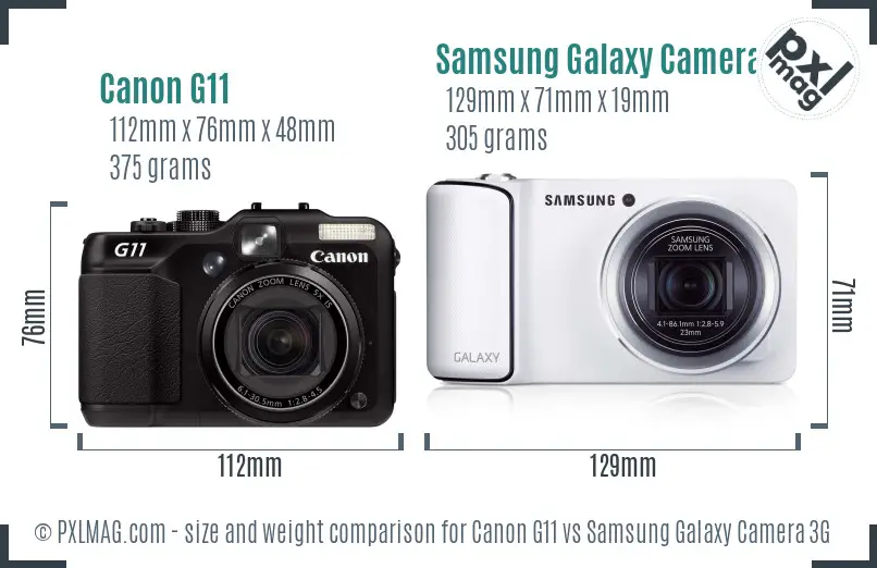 Canon G11 vs Samsung Galaxy Camera 3G size comparison Canon G11 vs Samsung Galaxy Camera 3G size comparison