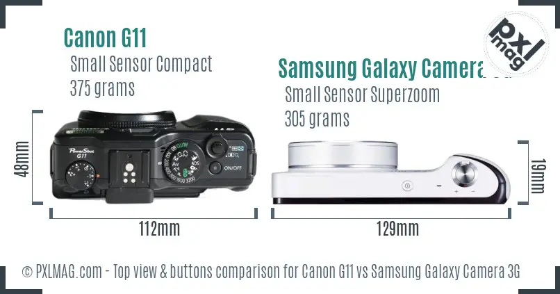 Canon G11 vs Samsung Galaxy Camera 3G top view buttons comparison Canon G11 vs Samsung Galaxy Camera 3G top view buttons comparison