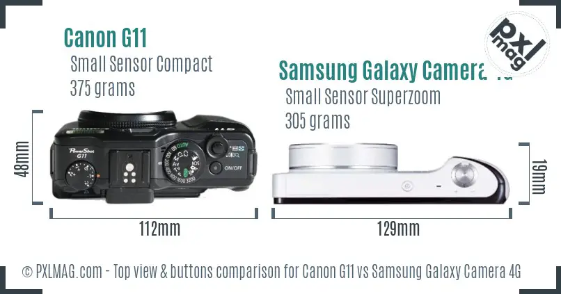 Canon G11 vs Samsung Galaxy Camera 4G top view buttons comparison